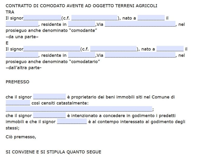 Fac Simile Scrittura Privata Lavori Prima Del Rogito Scrittura Privata Comodato d'Uso Gratuito Terreno Agricolo Word e PDF