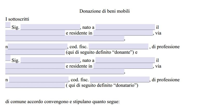 Scrittura Privata Donazione Beni Mobili Word e PDF - Fac Simile e Guida