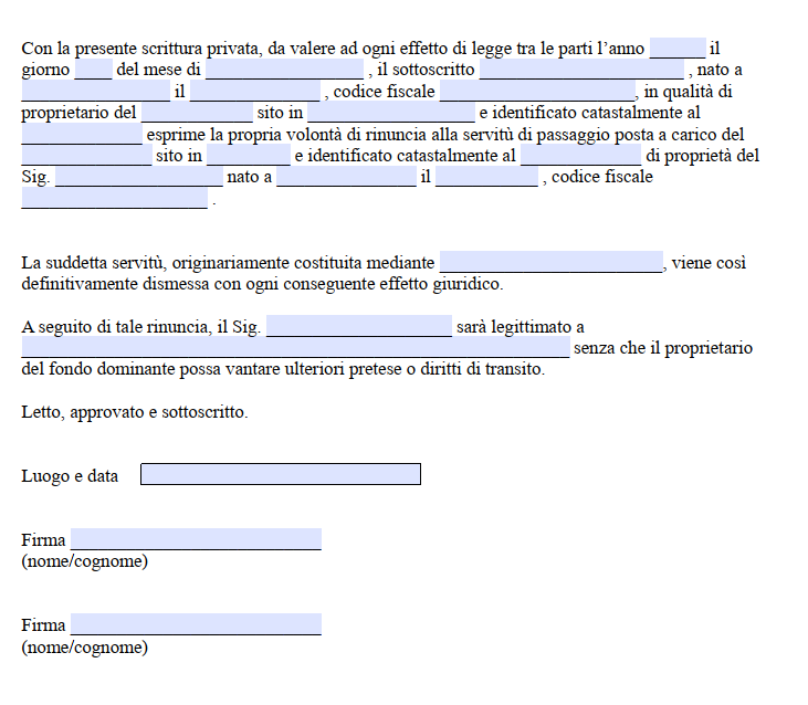 Scrittura Privata per Rinuncia a Servitù di Passaggio