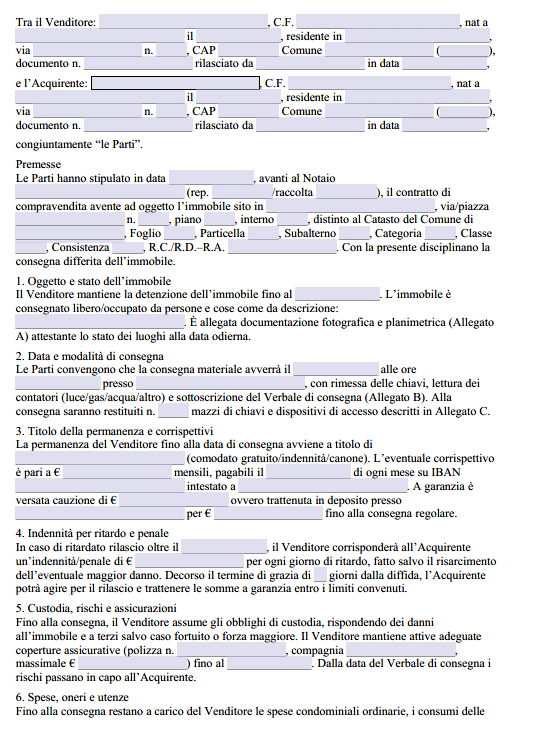 Scrittura Privata Consegna Differita Immobile