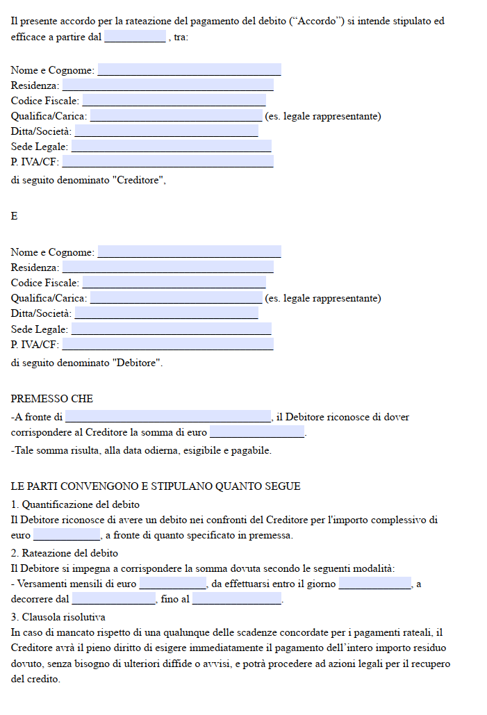 Scrittura Privata Piano di Rientro