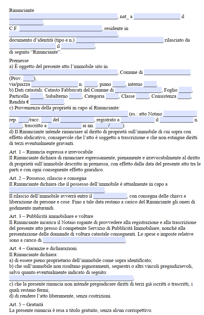 Scrittura Privata Rinuncia alla Proprietà
