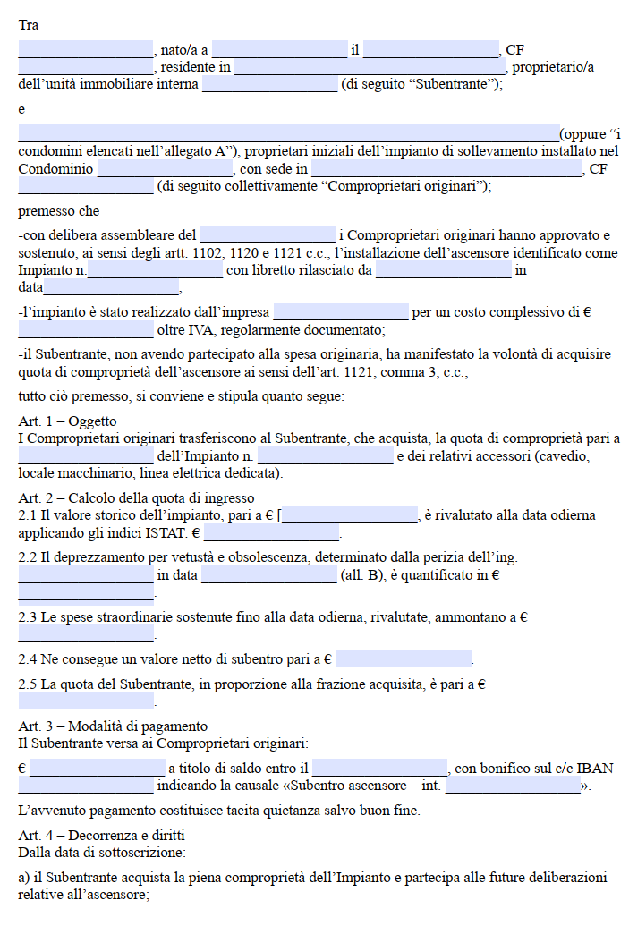 Scrittura Privata Subentro Ascensore