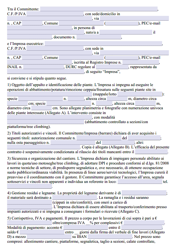 Scrittura Privata per Abbattimento Alberi