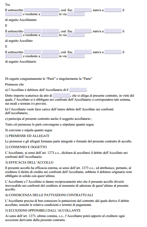 Scrittura Privata per Accollo Mutuo