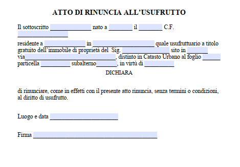 Scrittura Privata per Rinuncia Usufrutto