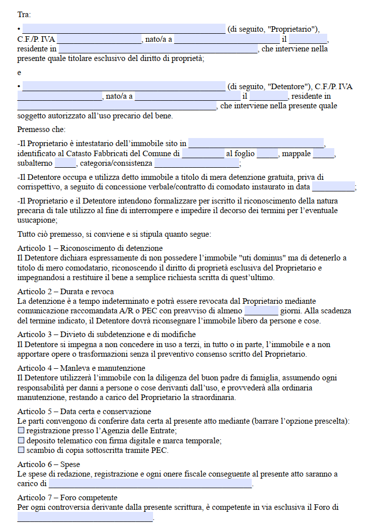 Scrittura Privata per Evitare Usucapione